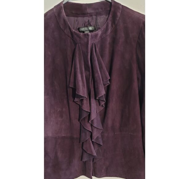 Lafayette 148 New York Ruffled Front Suede Leather Evening Jacket Blackberry 6 - Picture 8 of 12